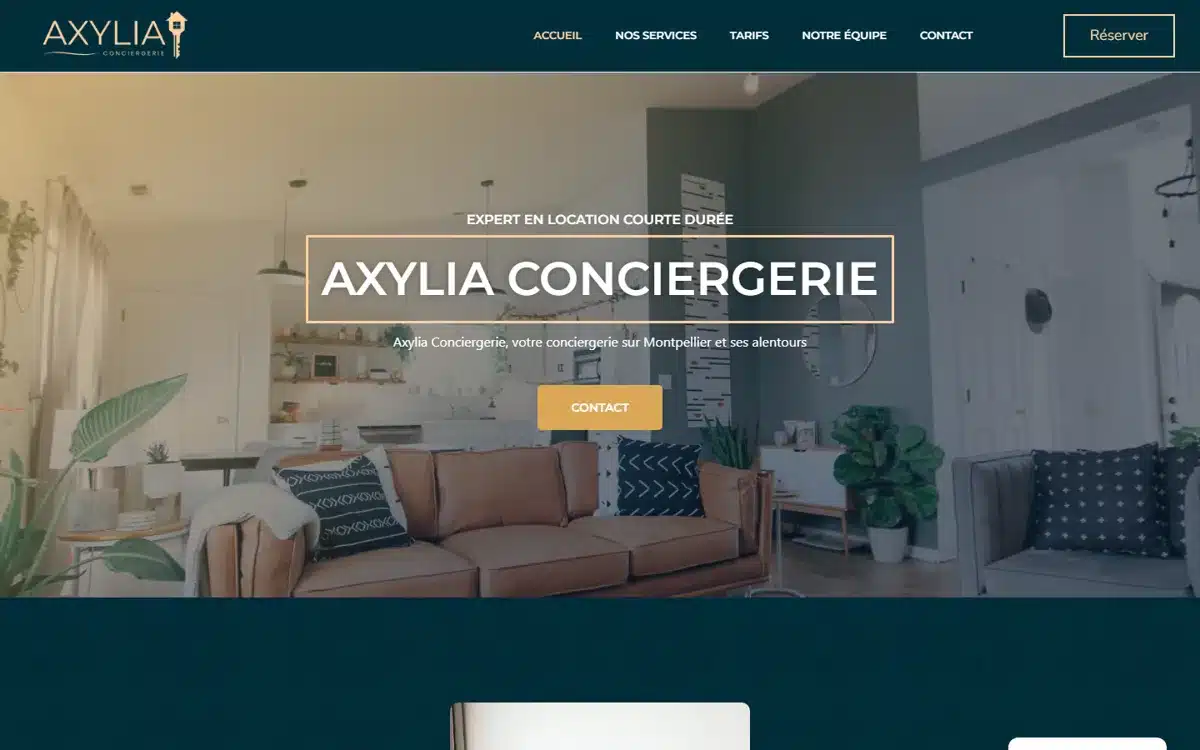 Création site internet pour PME en Suisse | Conception stratégique et sur mesure 8 Accueil du site Axylia Conciergerie à Montpellier, réalisé par GEVdigital
