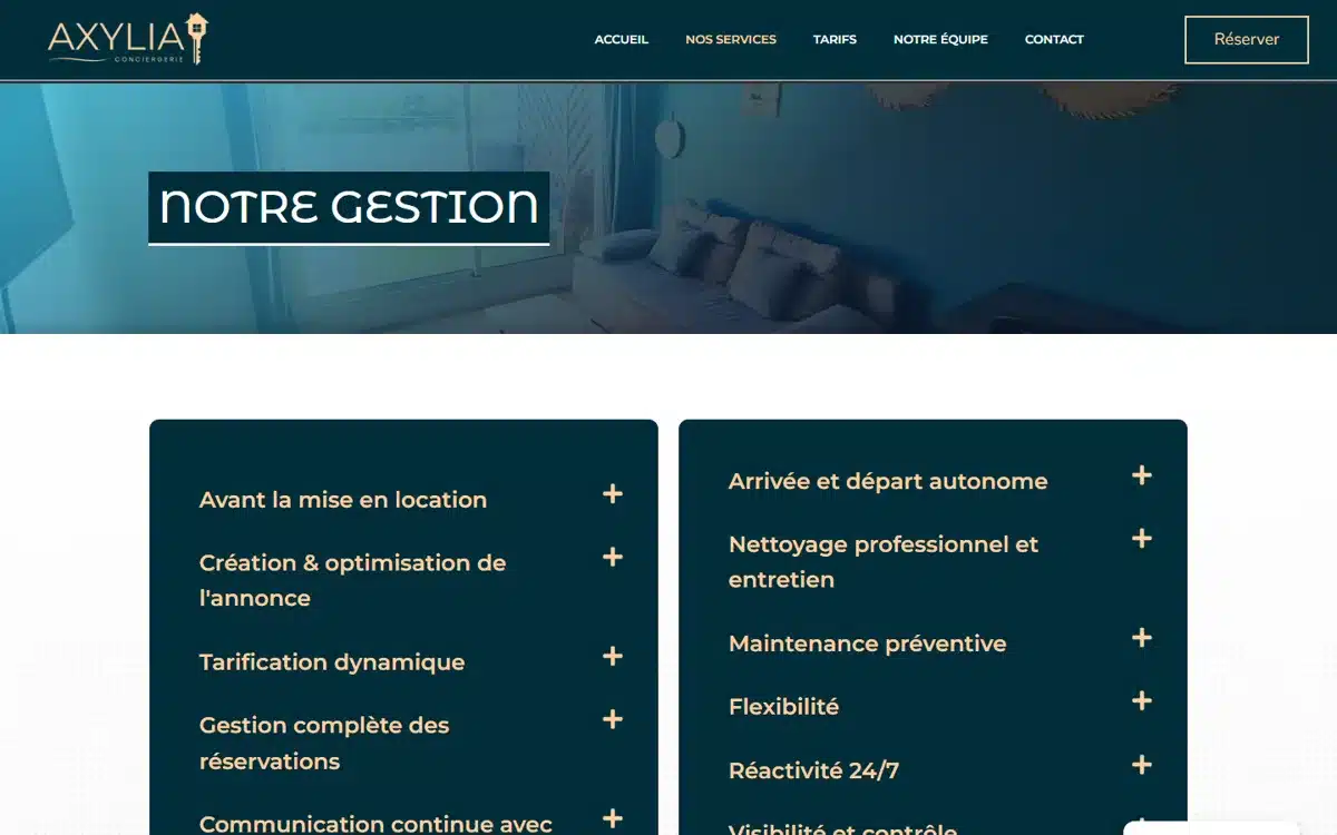 Création site internet pour PME en Suisse | Conception stratégique et sur mesure 13 Page services du site Axylia Conciergerie — réalisation GEVdigital