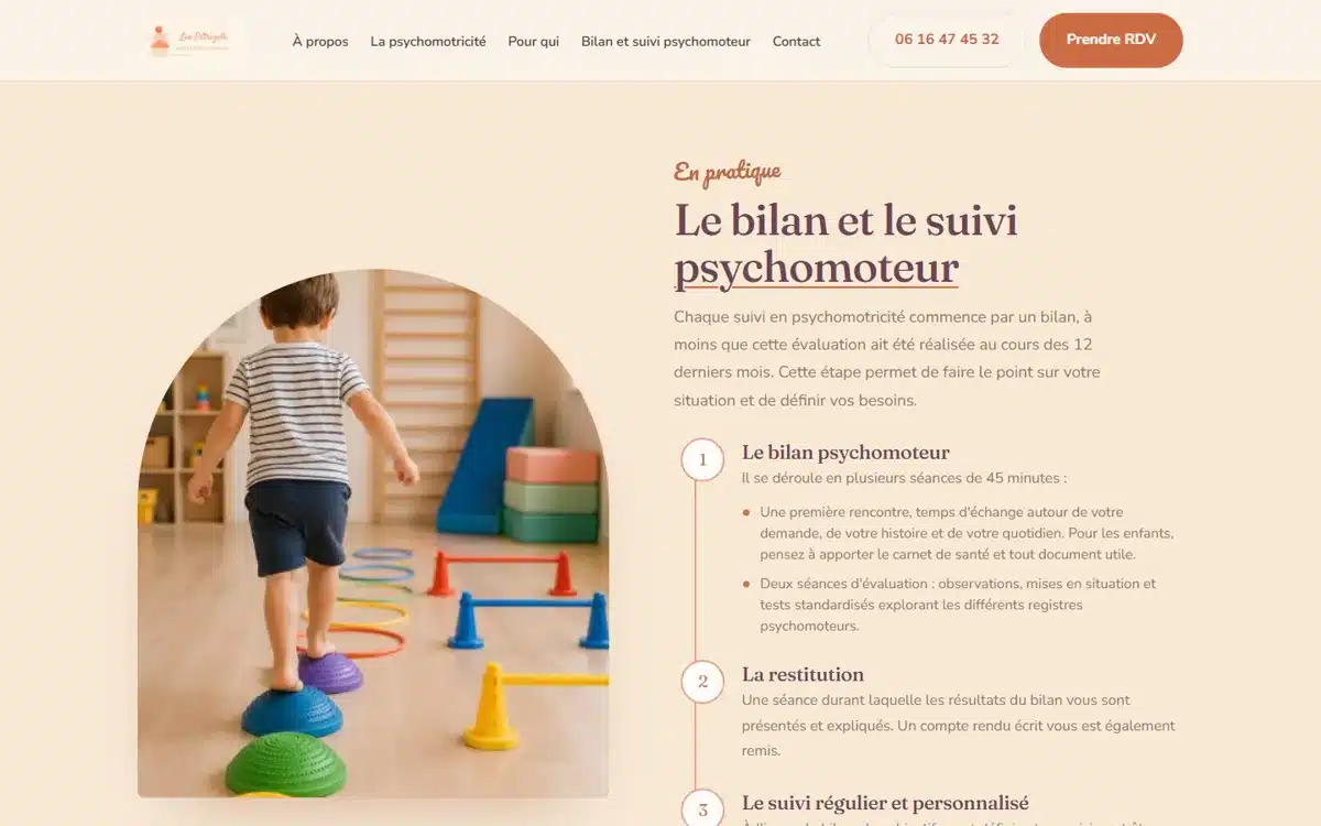 Section bilan psychomoteur du site LEAP — réalisation GEVdigital
