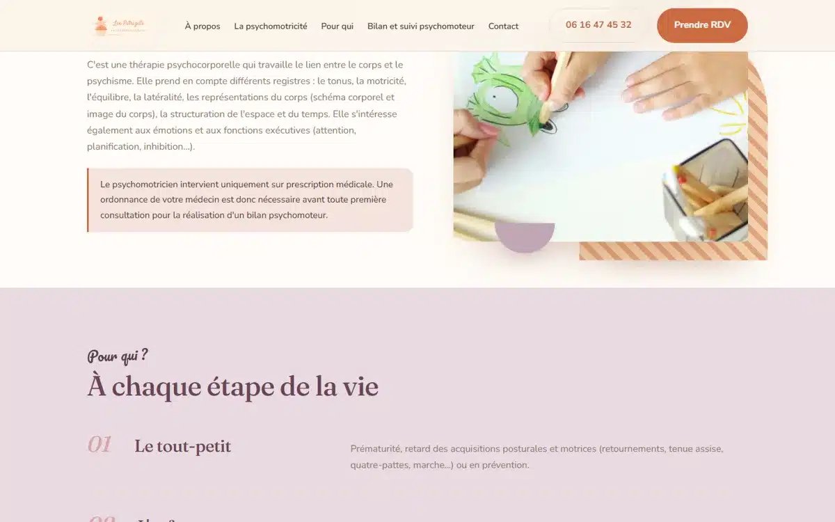 Section accompagnement du site LEAP psychomotricienne — réalisation GEVdigital