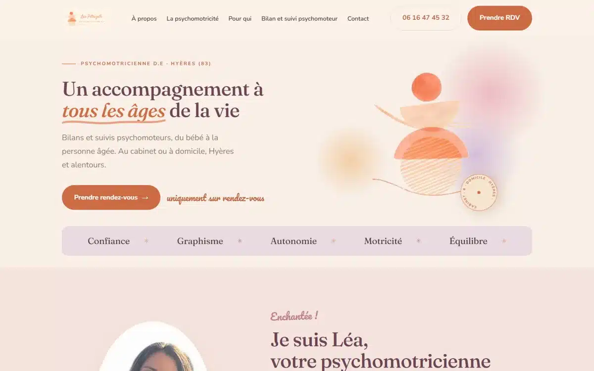 Accueil du site LEAP psychomotricienne — réalisation GEVdigital