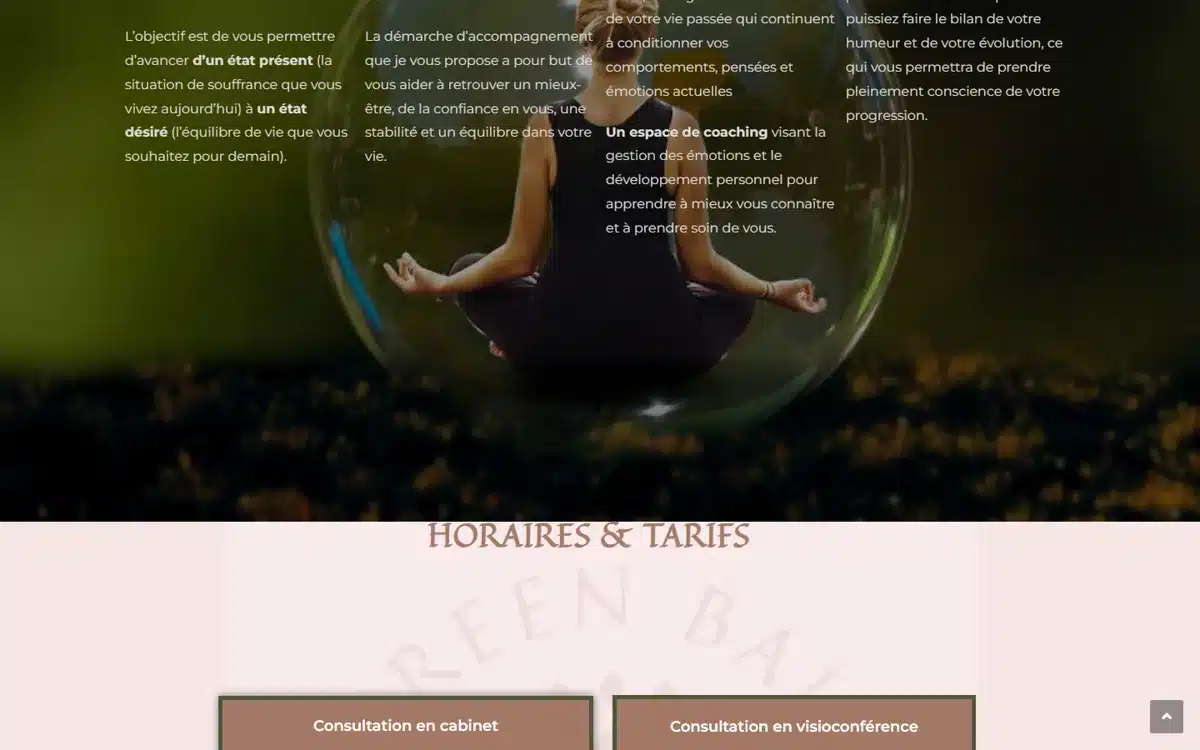 Horaires et tarifs du site de Maureen Balliet — réalisation GEVdigital