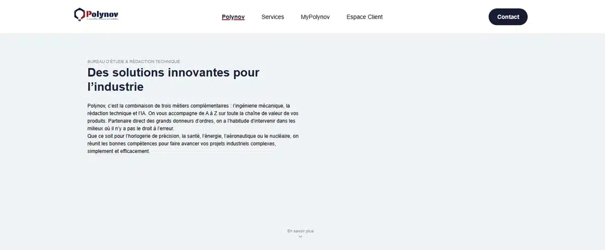 Création site internet pour PME en Suisse | Conception stratégique et sur mesure 12 Site web PME Polynov — bureau d'étude et rédaction technique en Suisse, réalisé par GEVdigital